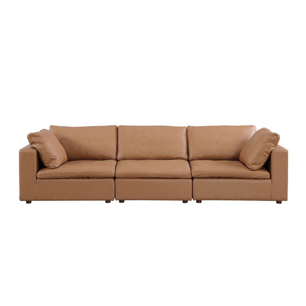 Homeroots 122" Chestnut Top Grain Leather Reclining Solid Wood Sofa 720407 - main