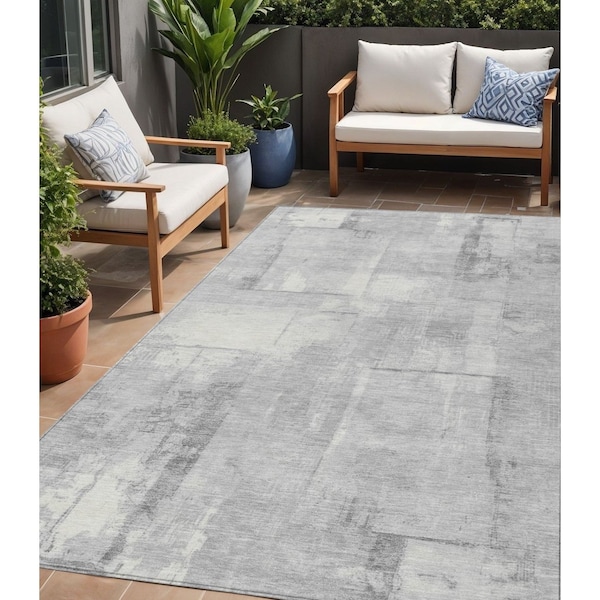 Homeroots 5' X 8' Gray And Silver Geometric Washable Indoor Outdoor Area Rug 618590 - main