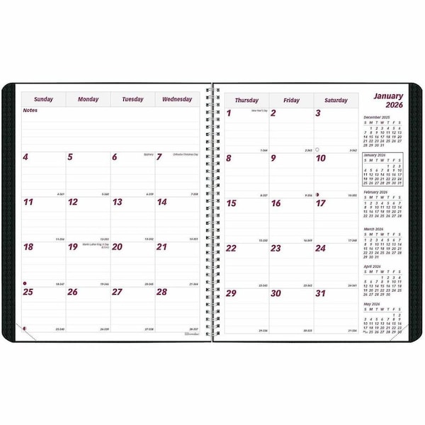 Rediform Duraflex Dated Monthly Planner 9-5/16in x 7-13/16in x 5/16in Black CB1200VBLK - main