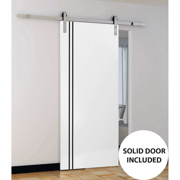 Sartodoors Sturdy Barn Door with Hardware, Planum 0016 White Silk and Aluminum Strips, 6.6FT Rail Hangers Heav PLANUM0016BD-S-WS-32 - main