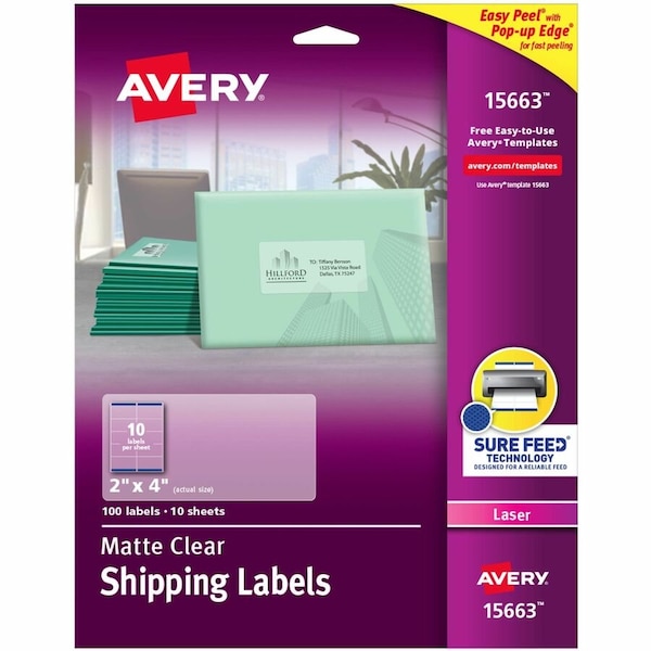 Avery Matte Clear Shipping Labels, PK100 15663 - main