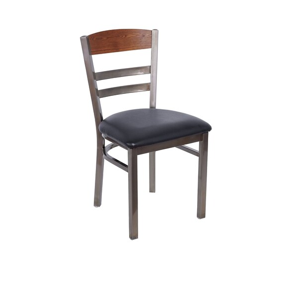 Bfm Seating Barrick Steel Wood Back Chair - Quick Ship Black Vinyl Seat, Autumn Ash Back - Clear Coat Finish 2165CBLV-AACL - main