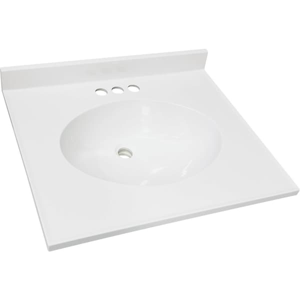 Craftmark 25''x19'' Cultured Marble Solid High Gloss Wht Vanity Top with Round Bowl OB2519330 - main