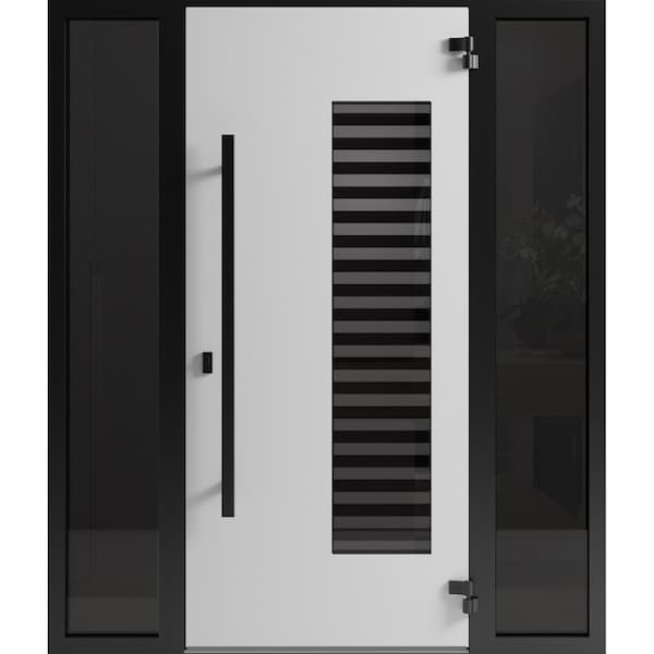 Vdomdoors Front Exterior Aluminum Door Ronex0633 Grey Prehung Entry Steel Metal Modern Painted W12+36+12xH80 RONEX0633EXD-GRE-W12+36+12xH80-LH-I - main