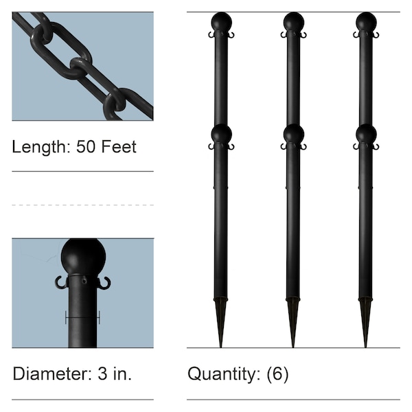 Mr. Chain Black Heavy Duty Ground Poles and Chain Kit 70503-6 - main