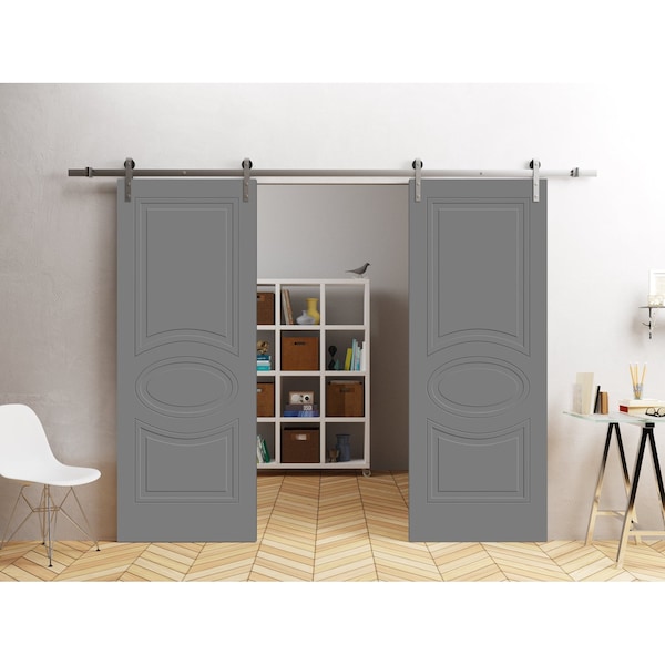 Vdomdoors Modern Double Barn Door 36" x 80" inches / Mela 7001 Painted Grey / 13FT Silver Rail Track Set / So MELA7001DB-S-SIF-36 - main