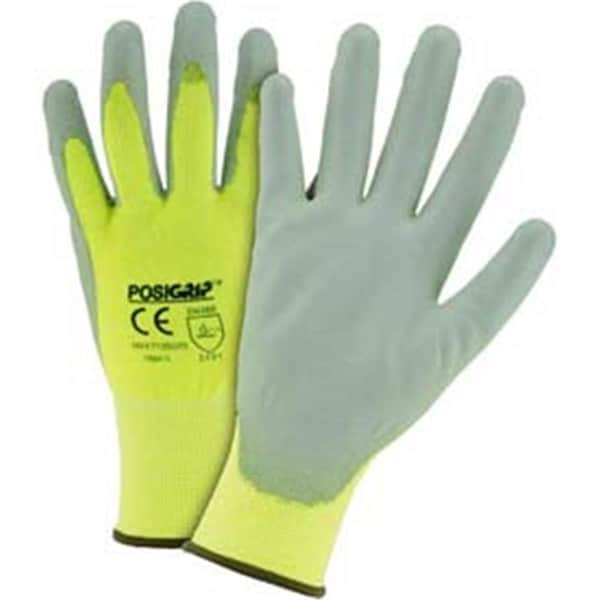 West Chester Marketing Touch Screen Hi Vis Yellow Nylon Shell Coated Gloves, Gray PU Palm Coat, Extra Large B1030692 - main