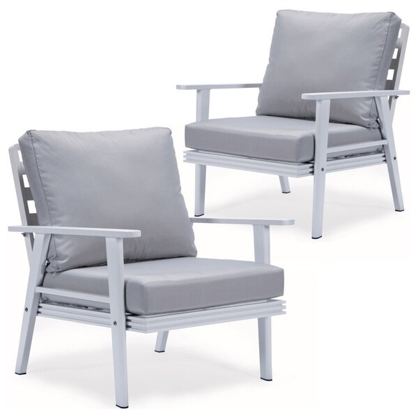 Leisuremod Walbrooke Outdoor Patio White Aluminum Armchairs With Cushions, Light Grey, 2PK WW-31-27LGR2 - main