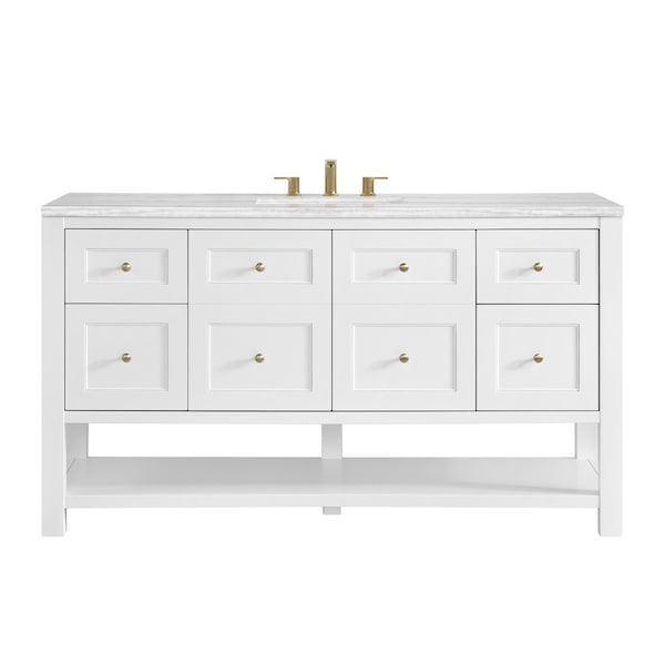 James Martin Vanities Breckenridge 60 in. Single Vanity, Bright White, w/ 3 CM Arctic Fall Solid Surface Top 330-V60S-BW-3AF - main