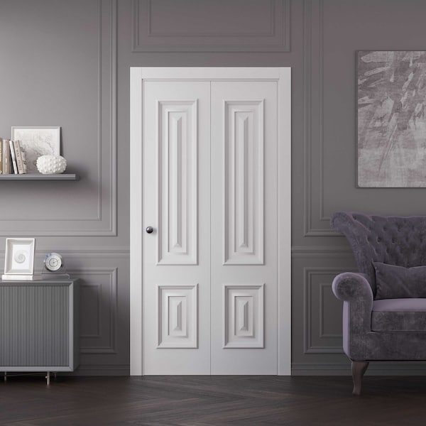 Sartodoors Sliding Closet Bi-fold Doors 56x80 inches White Solid Core Modern Interior ROYAL9822BF-EMAL-56 - main