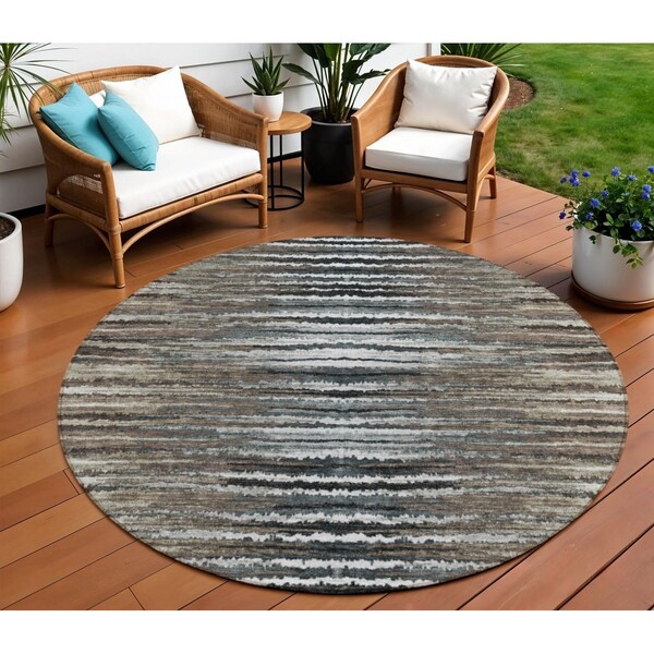 Homeroots 8' Brown Taupe And Chocolate Round Striped Washable Indoor Outdoor Area Rug 577988 - main