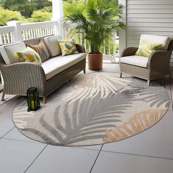 World Rug Gallery Amalfi Contemporary Tropical Floral Indoor/Outdoor Area Rug 8 ft Round Gray 8013GRAY8RND - main
