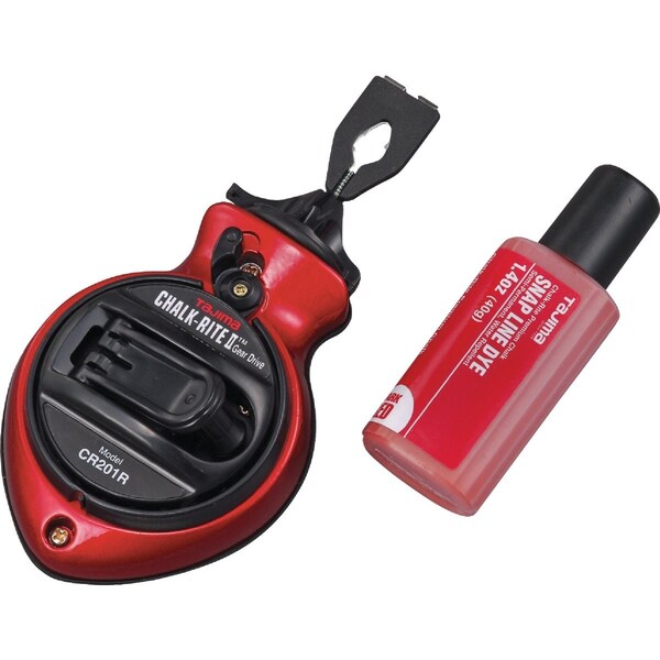 Tajima Chalk-Rite II 100 Ft. Extra Bold Chalk Line Reel and Chalk Red CR201R-PR - main