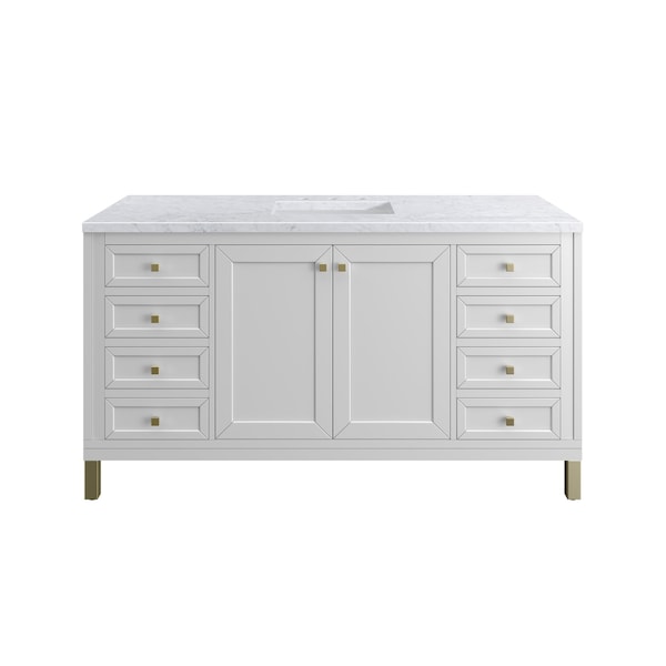 James Martin Vanities Chicago 60 in. Single Vanity, Glossy White, w/ 3 CM Carrara Marble Top 503-V60S-GW-3CAR - main