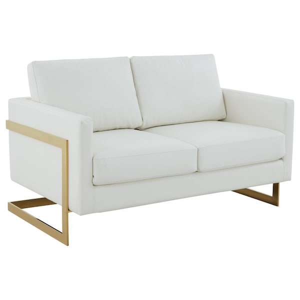 Leisuremod Lincoln Upholstered Leather Loveseat with Gold Frame, White LA55W-L - main