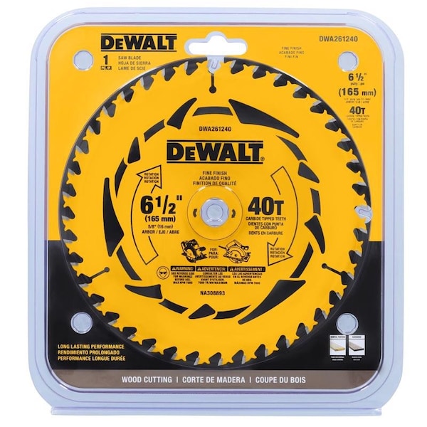 Dewalt 6-1/2 in. D X 5/8 in. Tungsten Carbide Tipped Circular Saw Blade 40 teeth DWA261240 - main