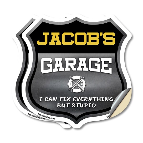 Signmission Jacob's Garage I Can Fix Everything But Stupid, 18 inch X 18 inch, Vinyl Decal, 2PK SHI-D-2PACK-18-490-JACOB - main