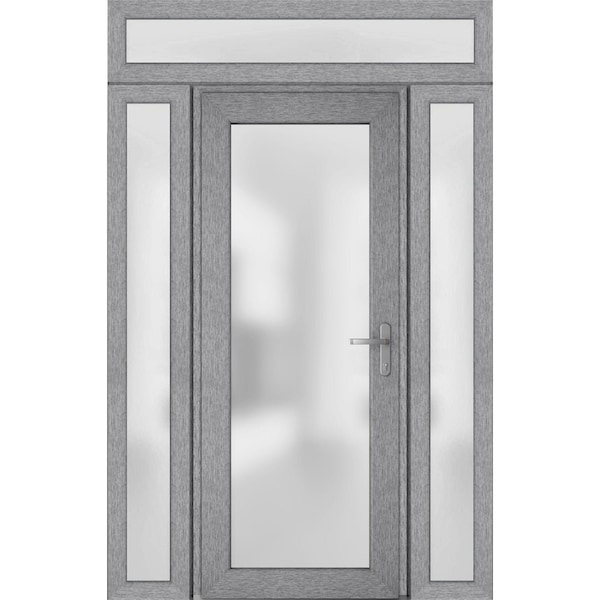 Vdomdoors Front Exterior Prehung FiberGlass Door Frosted Glass / Manux 8102 Grey Ash / 2 Sidelight and Transo MANUX8102EXD-SS-W12+36+12 x H80+14-LH - main