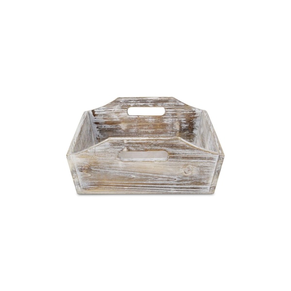 Homeroots White Rustic Finish Wood Serving Tray With Handles 379870 - main