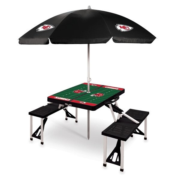Picnic Time Family Of Brands Kansas City Chiefs - Picnic Table Portable Folding Table with Seats and Umbrella, (Black) 811-02-175-165-2 - main