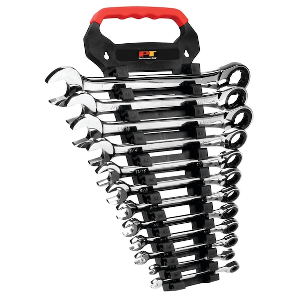 Performance Tool 12 pc. SAE Ratcheting Wrench Set, Chrome Vanadium, 100 Tooth W30641 - main