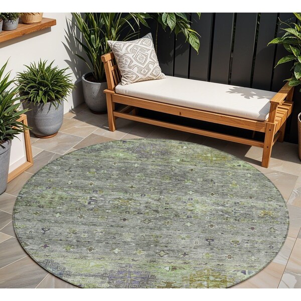 Homeroots 8' Sage And Gray Round Floral Washable Indoor Outdoor Area Rug 606220 - main