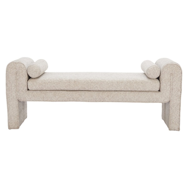Homeroots 60in Beige Fabric and Solid Wood Upholstered Bench 668844 - main