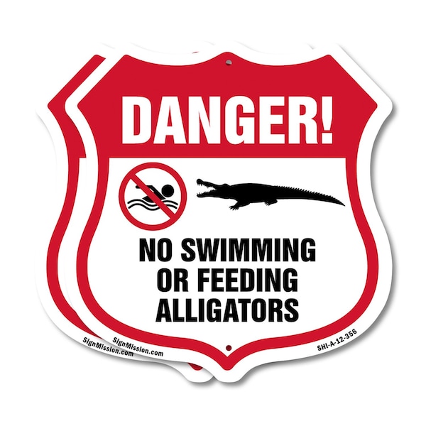 Signmission Alligator Warning Shield Sign Danger! No, 12 inch X 12 inch, Plastic Sign, 2PK SHI-P-2PACK-12-356 - main