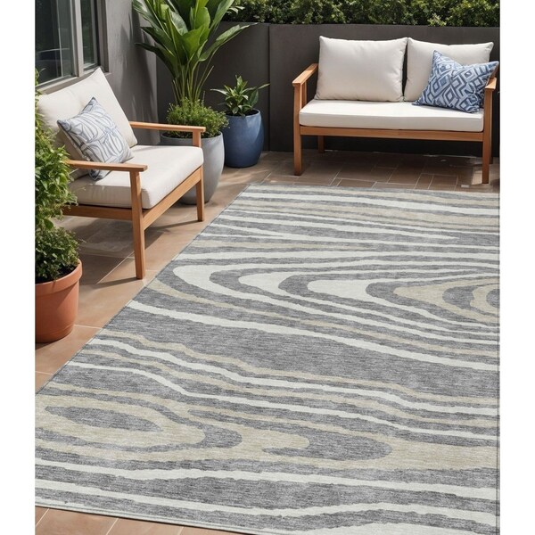 Homeroots 5' X 8' Gray Ivory And Beige Faux Bois Washable Indoor Outdoor Area Rug 614480 - main