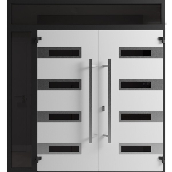 Vdomdoors Front Exterior Prehung Aluminum Double Doors Ronex0131 Black Enamel Mirrored Clear Glass 1 RONEX0131DEXD-BLK-W72+12xH80+14-LH-O - main