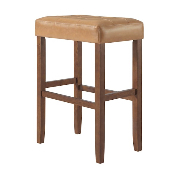 Alaterre Furniture Madison Backless Bar Height Stool True Walnut Finish with Cognac PU AVMA2220 - main