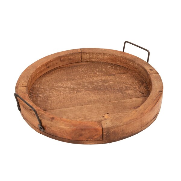 Homeroots 15in Natural Solid Wood Handmade Round Serving Tray With Handles 724230 - main