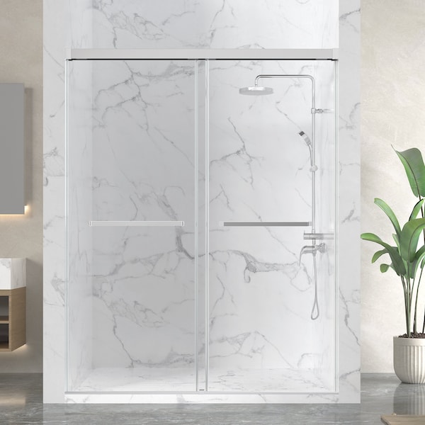 Anzzi 76in x 44-48 in. Frameless Sliding Shower Door in Polished Chrome , 3/8in Tempered Clear Glass SD-AZ21-01CH - main