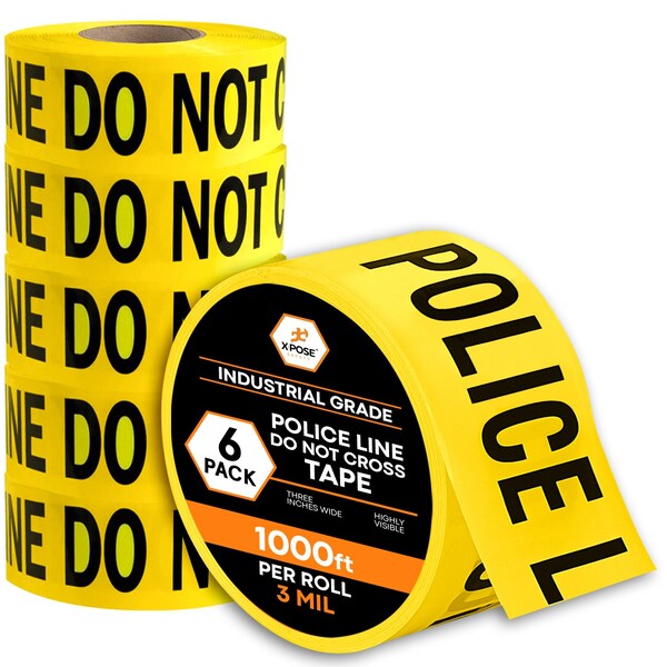 Xpose Safety Police Line Do Not Cross Tape Roll, 3 Mil, 3 Inch Wide x 1000 Feet, Yellow w/Black Letters, 6PK PPLT-3M-6-X-S - main