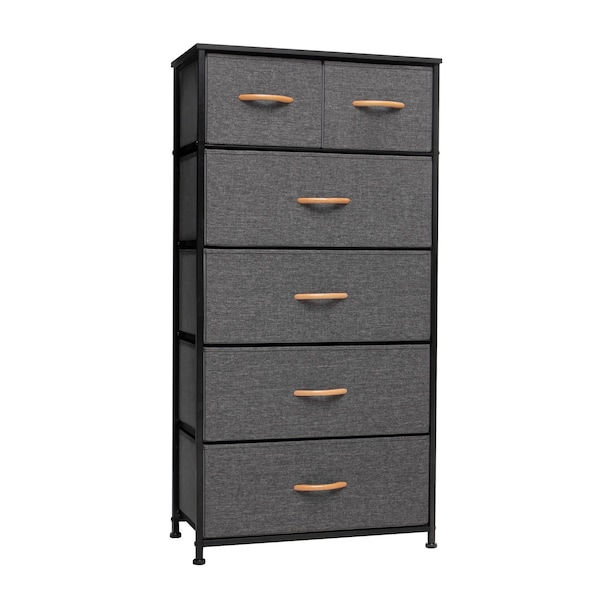 Homeroots 23" Gray and Black Steel and Fabric Six Drawer Chest 484711 - main