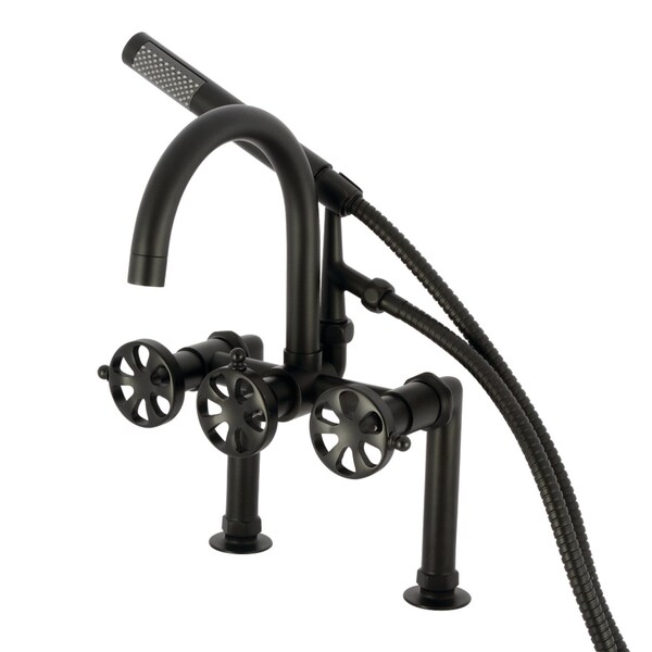 Kingston Brass 7" Center Deck-Mount Clawfoot Tub Faucet with Hand Shower, Matte Black AE8100RX - main