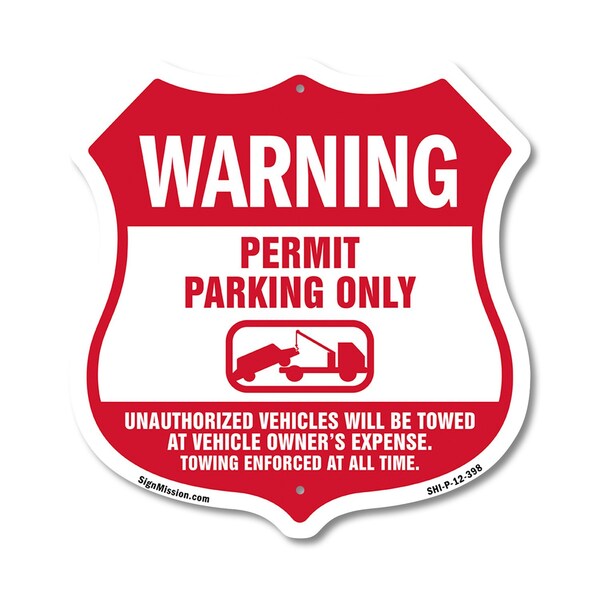 Signmission No Parking Without Permit Shield Sign Wa, 12 Inch X 12 Inch, Plastic Sign SHI-P-12-398 - main