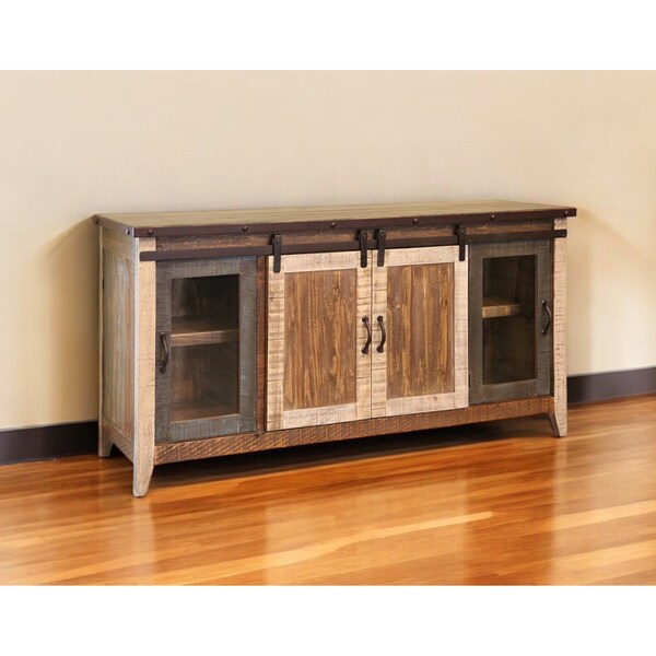 Homeroots 70" Brown Solid Wood Cabinet Enclosed Storage Distressed TV Stand 528732 - main