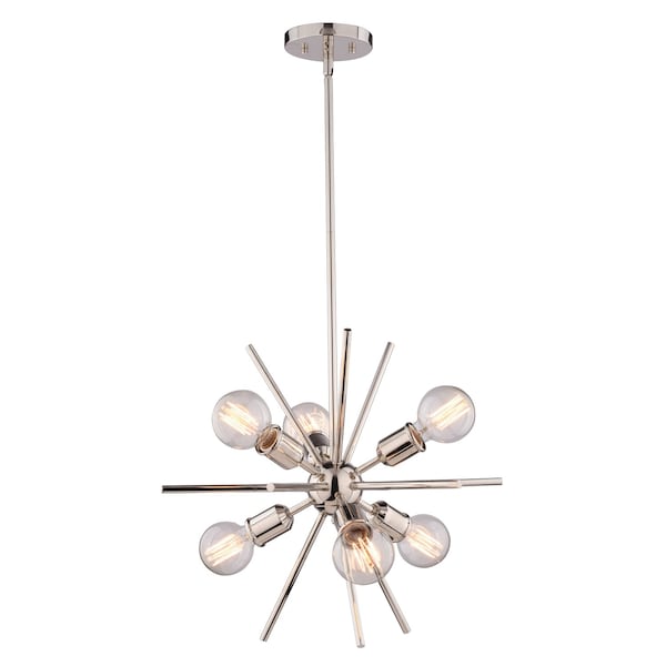 Vaxcel Estelle 6-Light 19 in W Polished Nickel Mid-Century Modern Sputnik Pendant Ceiling Fixture P0237R - main