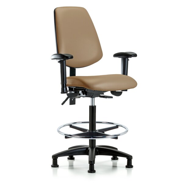 Blue Ridge Ergonomics High Bench Chair Adjustable Arms, 26" to 35" Height, Vinyl, Taupe BR-VHBCH-MB-RG-T0-A1-CF-RG-8584 - main