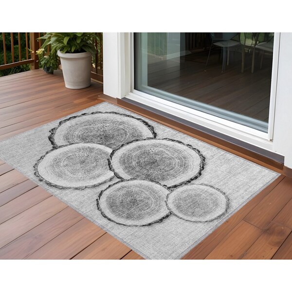 Homeroots 3' X 5' Gray and Black Faux Bois Washable Non Skid Indoor Outdoor Area Rug 564413 - main