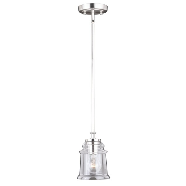 Vaxcel Toledo Satin Nickel Industrial Jar Mini Pendant Ceiling Light Clear Glass P0210 - main