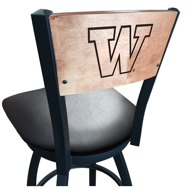 Holland Bar Stool Co 36" Blk Wrinkle Washington Swivel Bar Stool, Laser Engraved Back L03836BWMedMplAWashUnBlkVinyl - main