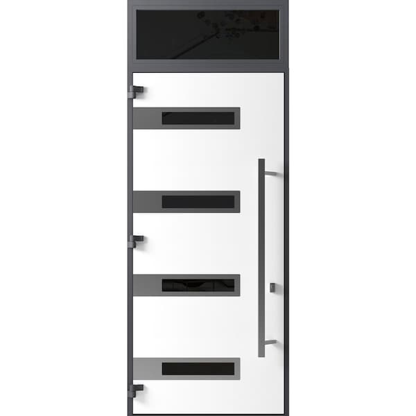 Vdomdoors Front Exterior Prehung Steel Door Ronex0131 Black Enamel 96 Transom Window Sidelite Stainless RONEX0131EXD-BLK-W36xH96+16-RH-I - main
