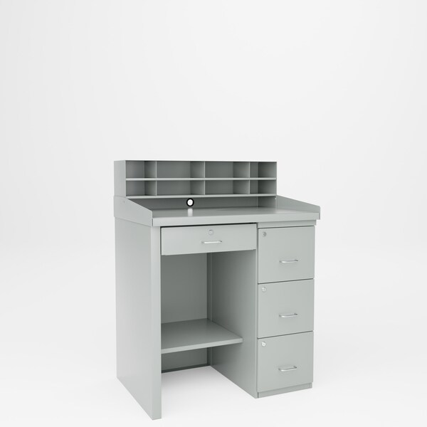 Pucel Filing Cabinet Desk with Pigeon Hole Unit, 39 in W x 28 in D x 53.5 in H, Gray FCD-2839-CL - main