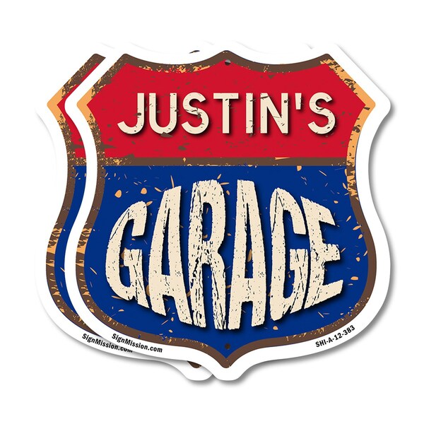 Signmission Justin's Garage, 12 inch X 12 inch, Plastic Sign, 2PK SHI-P-2PACK-12-383-JUSTIN - main