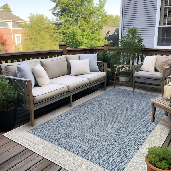 World Rug Gallery Contemporary Braided Weather Resistant Reversible Indoor/Outdoor Rug 5 ft x 7 ft Blue WR112BLUE5X7 - main