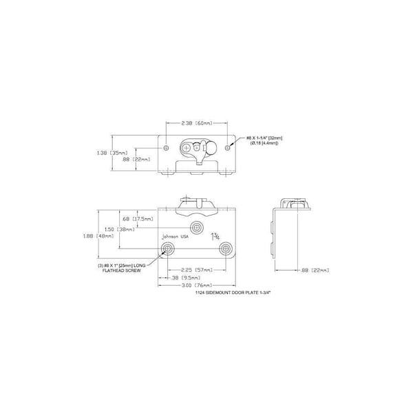 Le Johnson Door Hanger Plate Side Mount 100 Series F/ 1-3/4 in Doors - 2ea + Screws (Bagged) 1124PLB2 - main