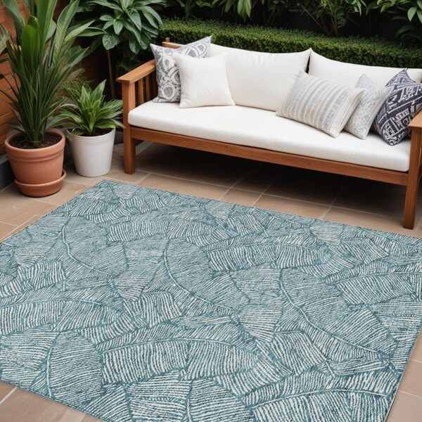 Homeroots 9' X 12' Teal Blue And Ivory Floral Washable Indoor Outdoor Area Rug 594669 - main