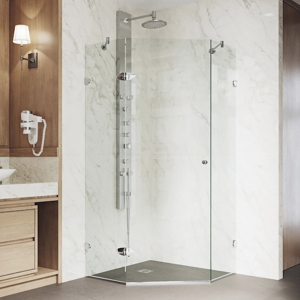 Vigo Verona 34 in. L x 34 in. W x 73 in. H Frameless Neo-angle Shower Enclosure in Chrome with 3/8 in. VG6061CHCL36 - main